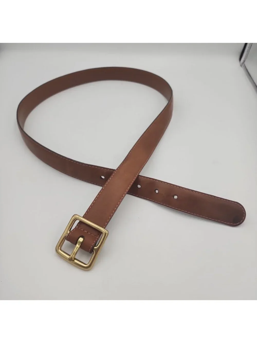 Vintage Brown Leather Belt Brass Buckle Men's 40 Fits 36-40